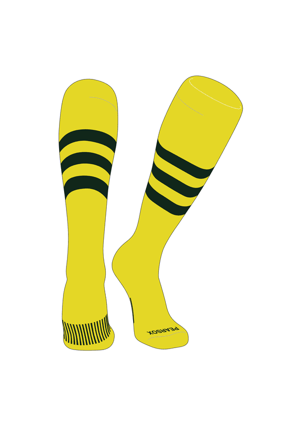 Striped OTC Baseball, Softball, Football Socks (A) Bright Yellow, Forest Green (L)