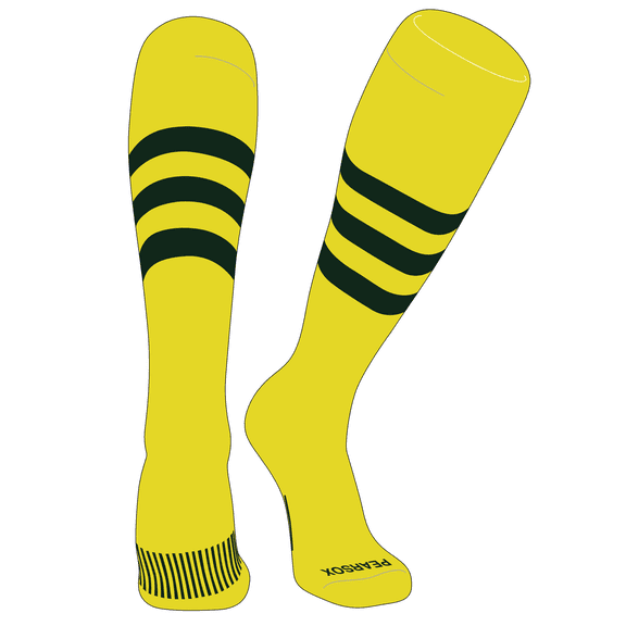 PEAR SOX Striped OTC Baseball, Softball, Football Socks (A) Bright Yellow, Forest Green (S)