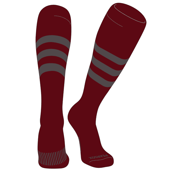PEAR SOX Striped OTC Baseball, Softball, Football Socks (A) Cardinal, Graphite (S)