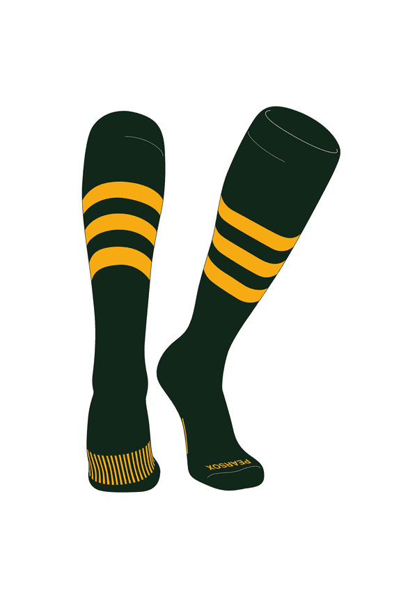 Striped OTC Baseball, Softball, Football Socks (A) Forest Green, Gold (M)