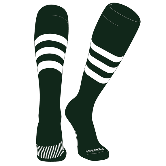 PEAR SOX Striped OTC Baseball, Softball, Football Socks (A) Forest Green, White (S)