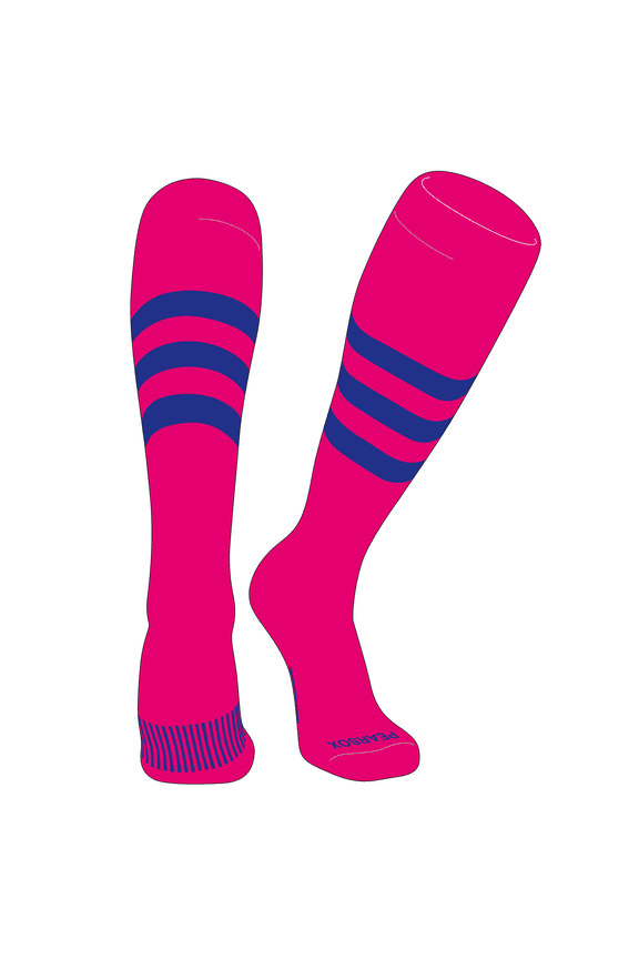 Striped OTC Baseball, Softball, Football Socks (A) Hot Pink, Royal (M)