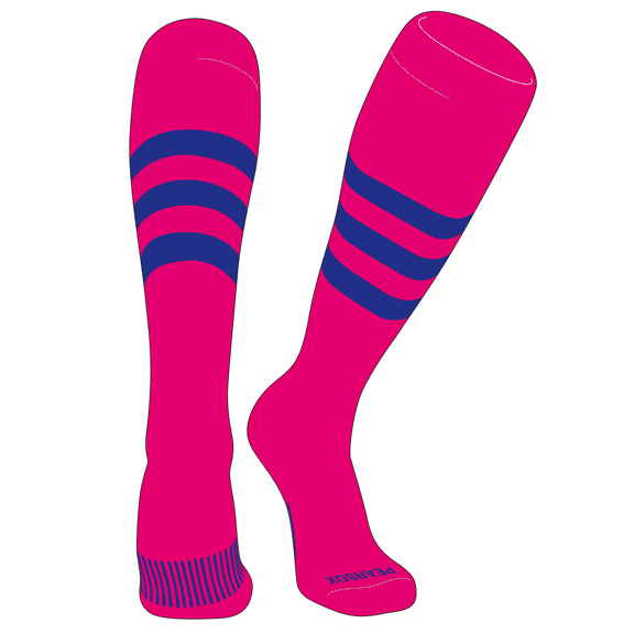 PEAR SOX Striped OTC Baseball, Softball, Football Socks (A) Hot Pink, Royal (XL)