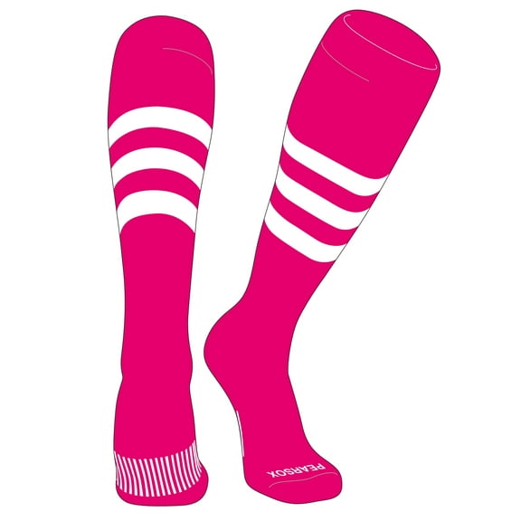 PEAR SOX Striped OTC Baseball, Softball, Football Socks (A) Hot Pink, White (M)