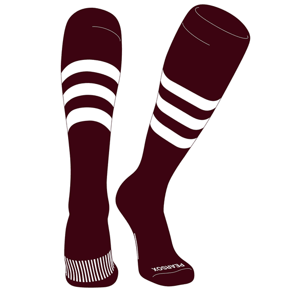 PEAR SOX Striped OTC Baseball, Softball, Football Socks (A) Maroon, White (XS)