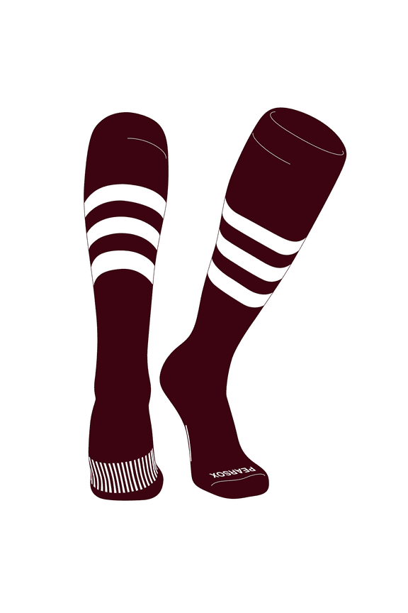 Striped OTC Baseball, Softball, Football Socks (A) Maroon, White (XS)