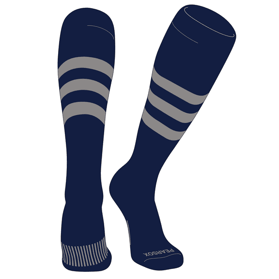 PEAR SOX Striped OTC Baseball, Softball, Football Socks (A) Navy, Silver (XL)