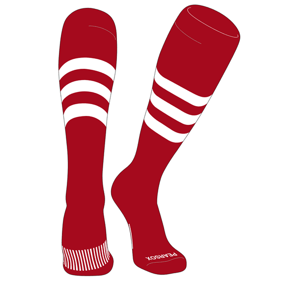 PEAR SOX Striped OTC Baseball, Softball, Football Socks (A) Red, White (S)