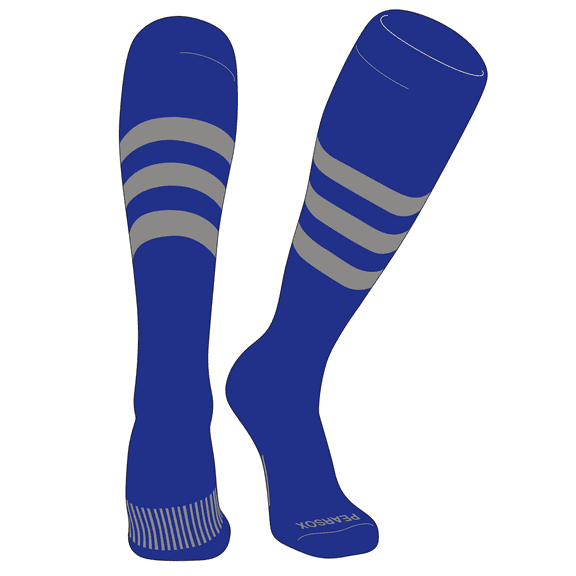 PEAR SOX Striped OTC Baseball, Softball, Football Socks (A) Royal, Silver (M)
