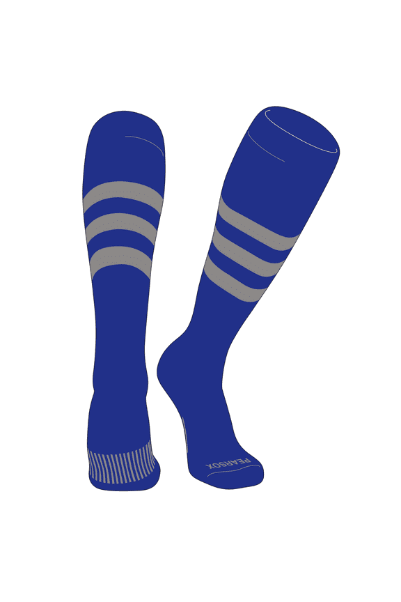 Striped OTC Baseball, Softball, Football Socks (A) Royal, Silver (M)