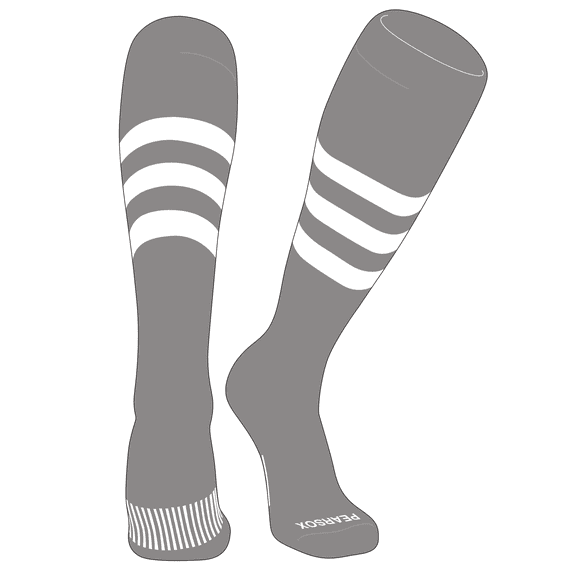 PEAR SOX Striped OTC Baseball, Softball, Football Socks (A) Silver, White (L)