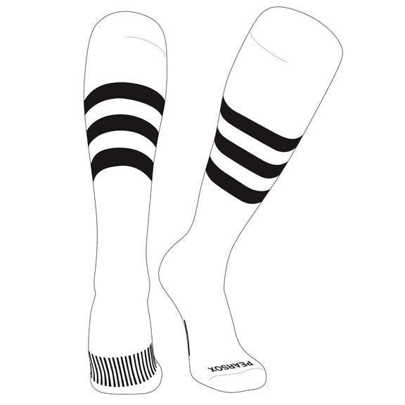 PEAR SOX Striped OTC Baseball, Softball, Football Socks (A) White, Black (S)