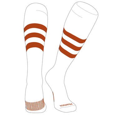 PEAR SOX Striped OTC Baseball, Softball, Football Socks (A) White, Texas Orange (L)