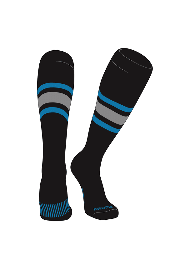 Striped OTC Baseball, Softball, Football Socks (B) Black, Turquoise, Silver (L)