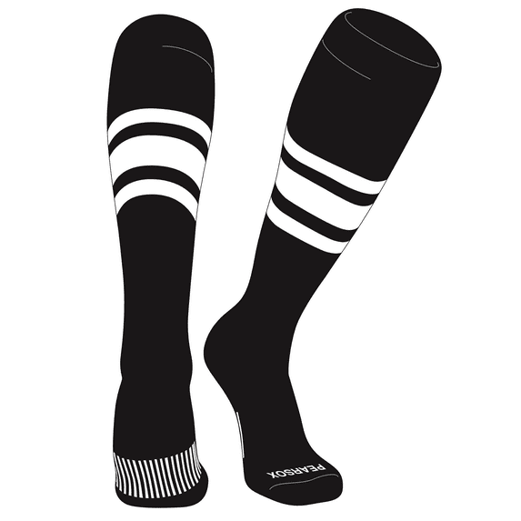 PEAR SOX Striped OTC Baseball, Softball, Football Socks (B) Black, White (L)