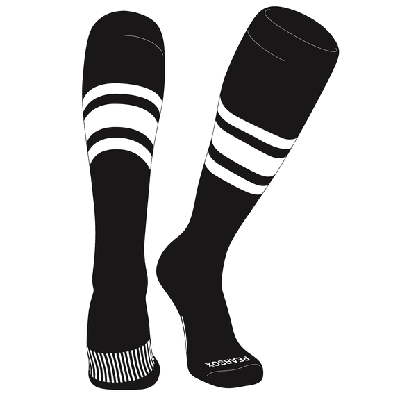 PEAR SOX Striped OTC Baseball, Softball, Football Socks (B) Black, White (M)
