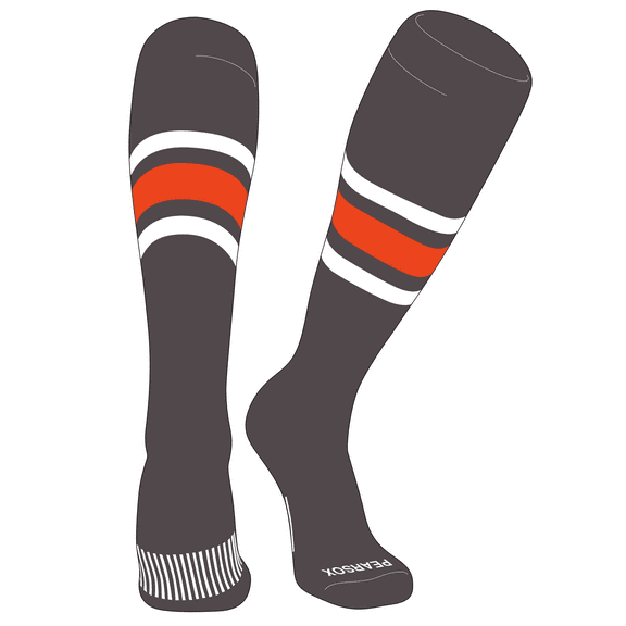 PEAR SOX Striped OTC Baseball, Softball, Football Socks (B) Graphite, White, Orange (L)