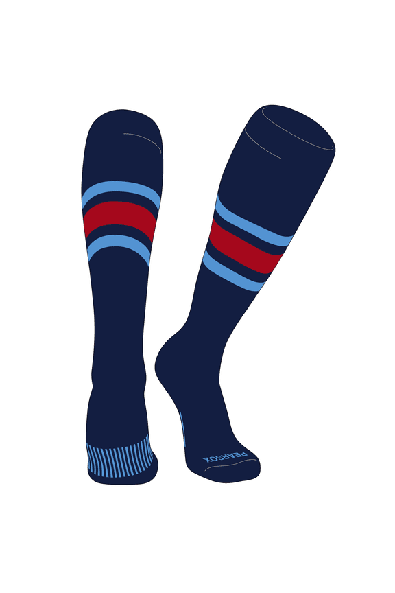 Striped OTC Baseball, Softball, Football Socks (B) Navy, Sky Blue, Red (S)
