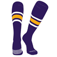 thumbnail image 1 of PEAR SOX Striped OTC Baseball, Softball, Football Socks (B) Purple, White, Gold (S), 1 of 3