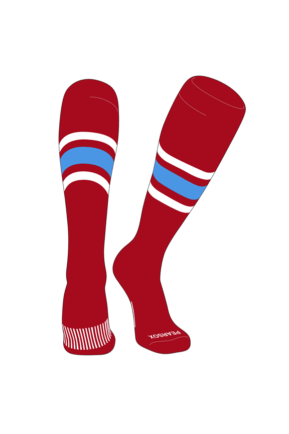 Striped OTC Baseball, Softball, Football Socks (B) Red, White, Sky Blue (M)