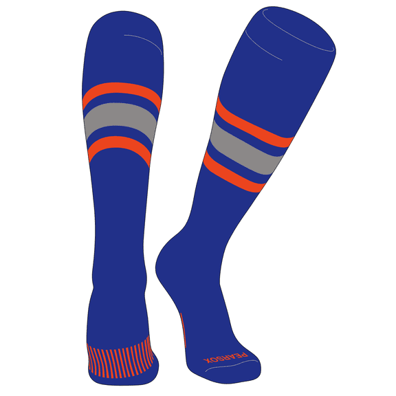 PEAR SOX Striped OTC Baseball, Softball, Football Socks (B) Royal, Orange, Silver (L)