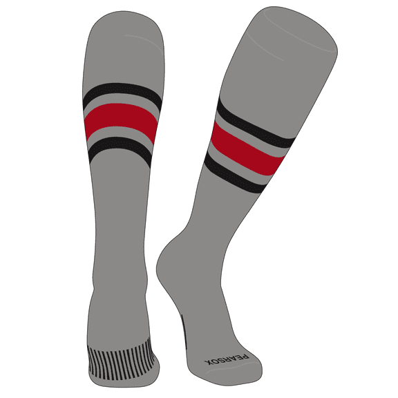 PEAR SOX Striped OTC Baseball, Softball, Football Socks (B) Silver, Black, Red (M)