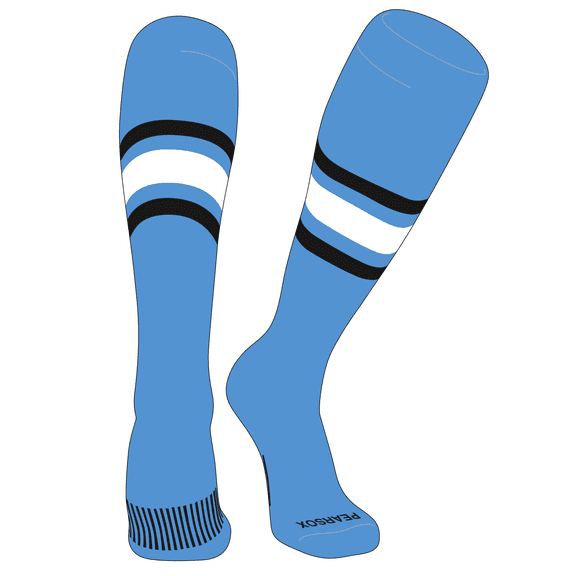 PEAR SOX Striped OTC Baseball, Softball, Football Socks (B) Sky Blue, Black, White (S)