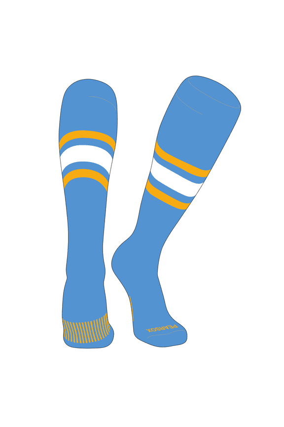 Striped OTC Baseball, Softball, Football Socks (B) Sky Blue, Gold, White (S)