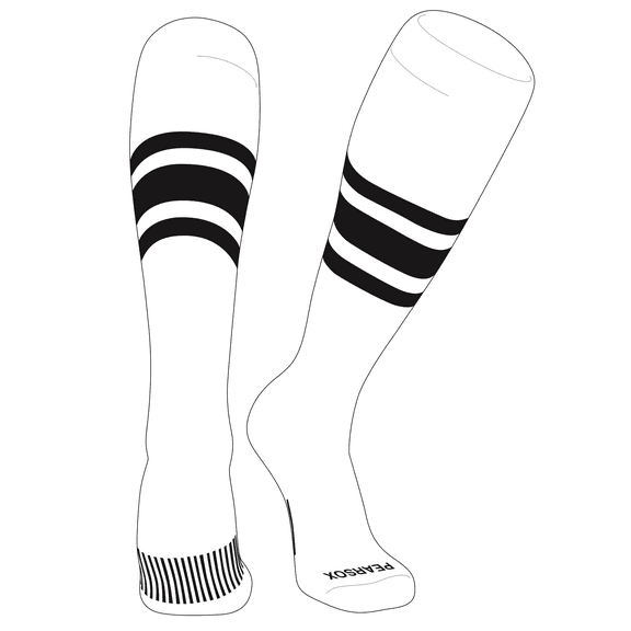 PEAR SOX Striped OTC Baseball, Softball, Football Socks (B) White, Black (M)