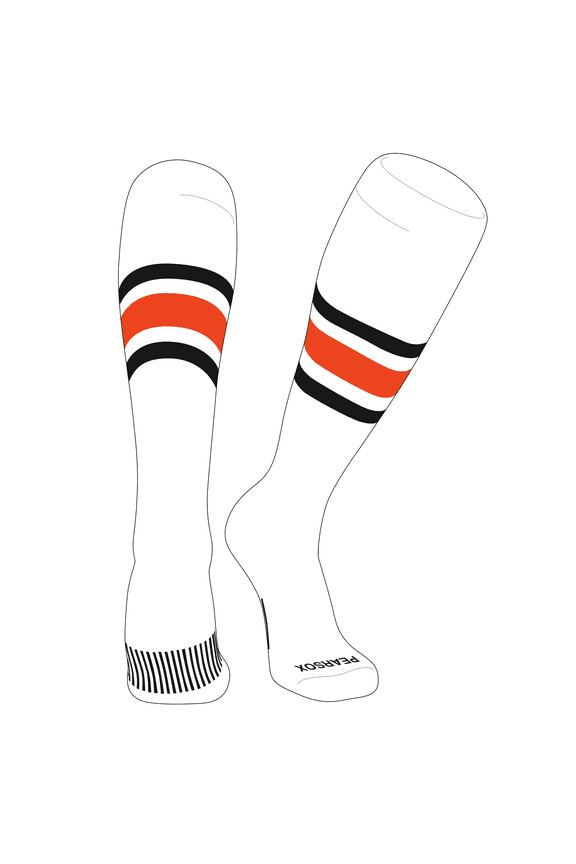 Striped OTC Baseball, Softball, Football Socks (B) White, Black, Orange (M)