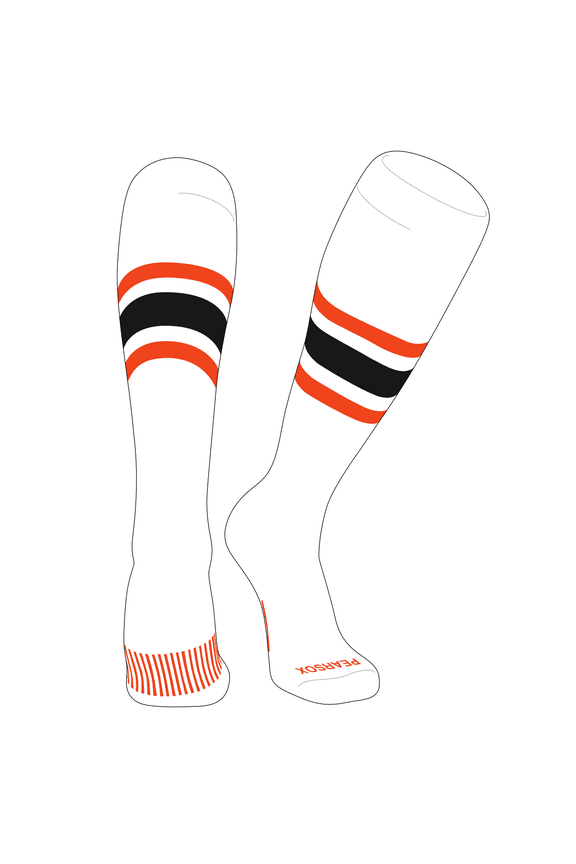 Striped OTC Baseball, Softball, Football Socks (B) White, Orange, Black (XL)