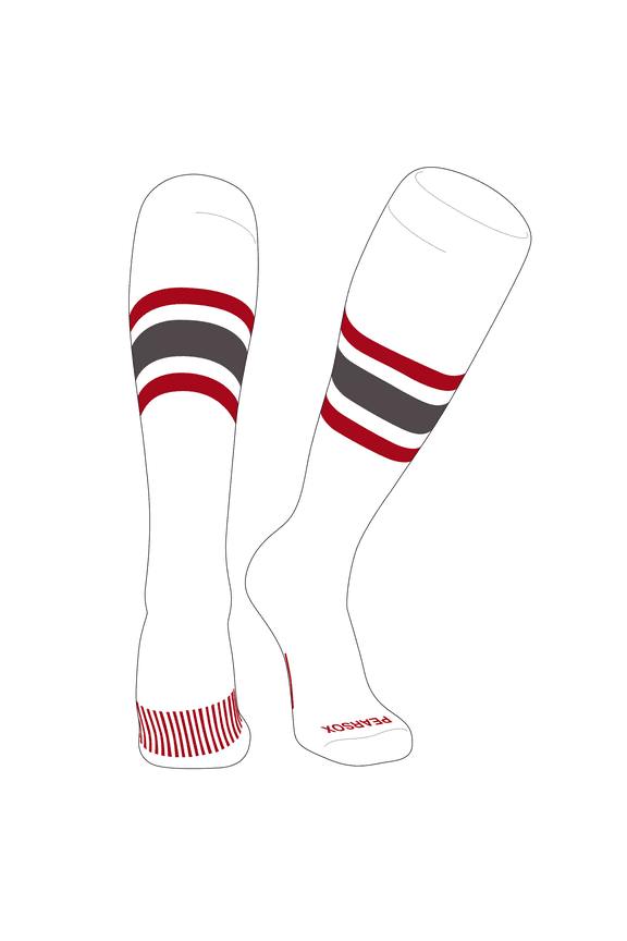 Striped OTC Baseball, Softball, Football Socks (B) White, Red, Graphite (S)