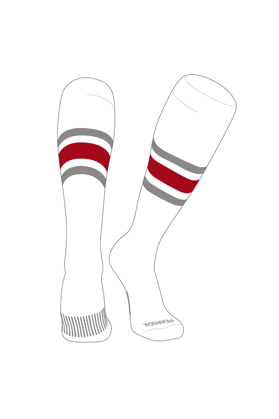 Striped OTC Baseball, Softball, Football Socks (B) White, Silver, Red (XS)