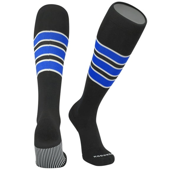 PEAR SOX Striped OTC Baseball, Softball, Football Socks - Black, White, Royal Blue (C) (L)