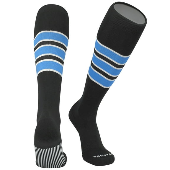 PEAR SOX Striped OTC Baseball, Softball, Football Socks - Black, White, Sky Blue (C)