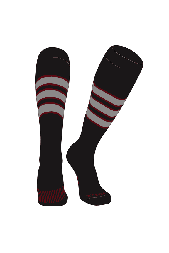 Striped OTC Baseball, Softball, Football Socks (C) Black, Cardinal, Silver (L)