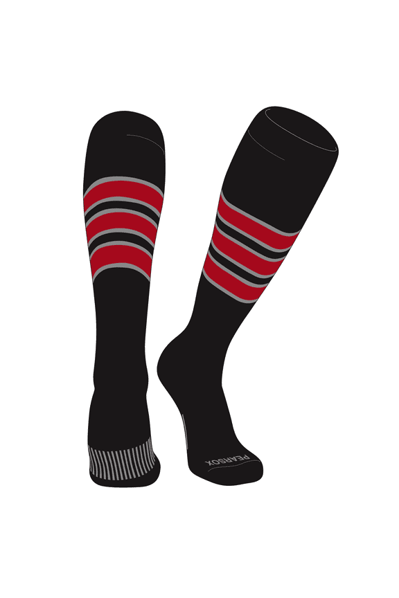 Striped OTC Baseball, Softball, Football Socks (C) Black, Silver, Red (M)