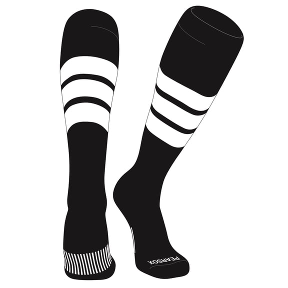 PEAR SOX Striped OTC Baseball, Softball, Football Socks (C) Black, White (L)