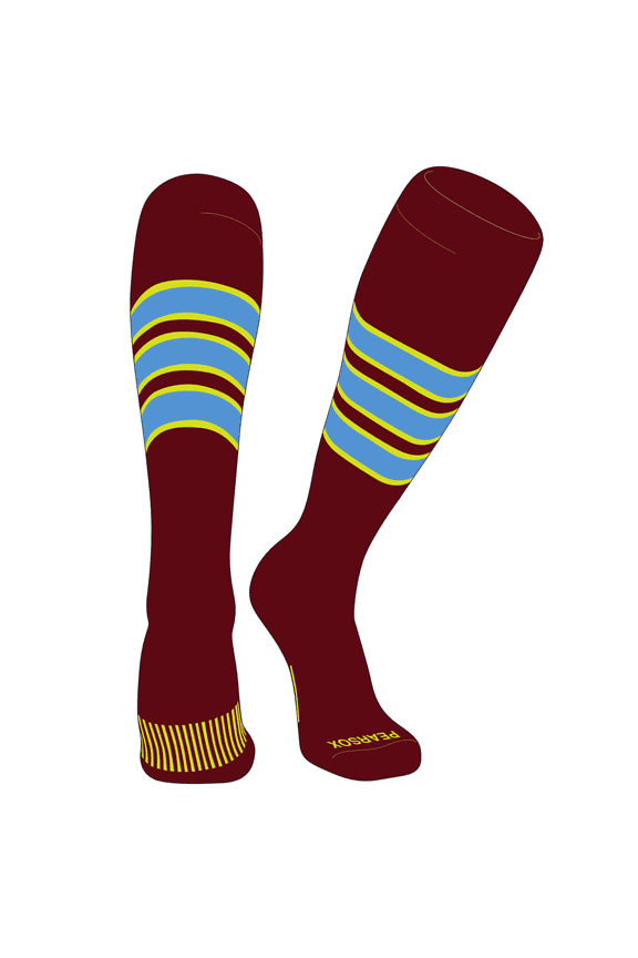 Striped OTC Baseball, Softball, Football Socks (C) Cardinal, NEON Yellow, Sky Blue (L)