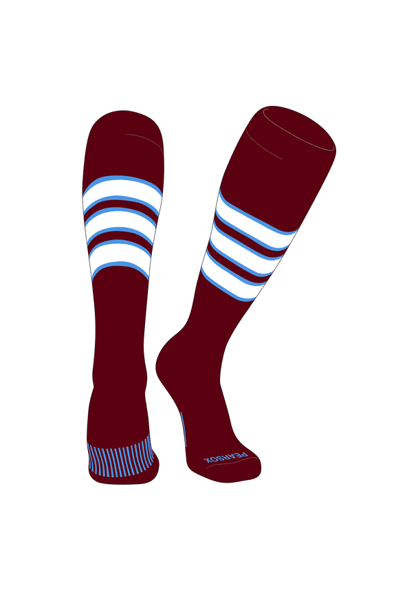 Striped OTC Baseball, Softball, Football Socks (C) Cardinal, Sky Blue, White (L)