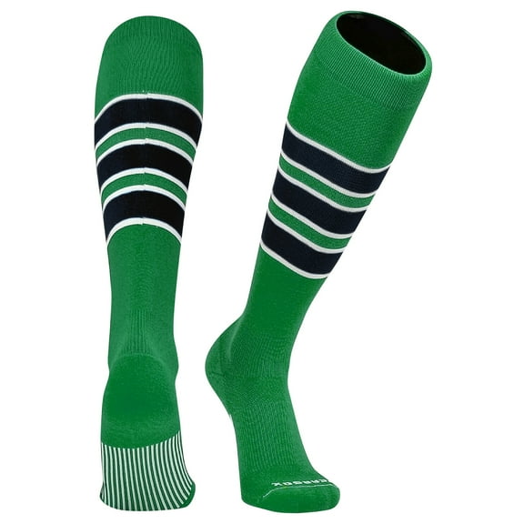 PEAR SOX Striped OTC Baseball, Softball, Football Socks (C) Kelly Green, White, Black (L)