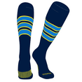 thumbnail image 1 of PEAR SOX Striped OTC Baseball, Softball, Football Socks (C) Navy, Bright Yellow, Neon Blue (M), 1 of 3