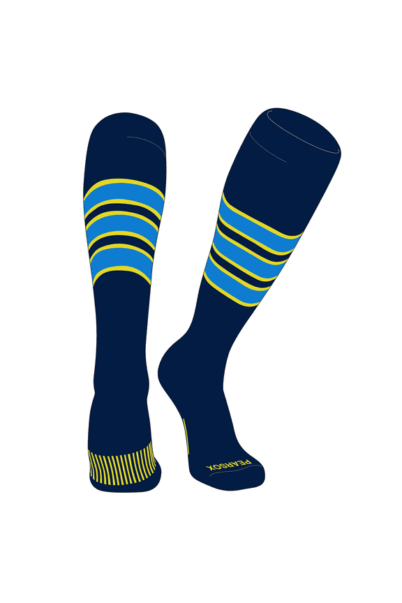 Striped OTC Baseball, Softball, Football Socks (C) Navy, Bright Yellow, Neon Blue (M)