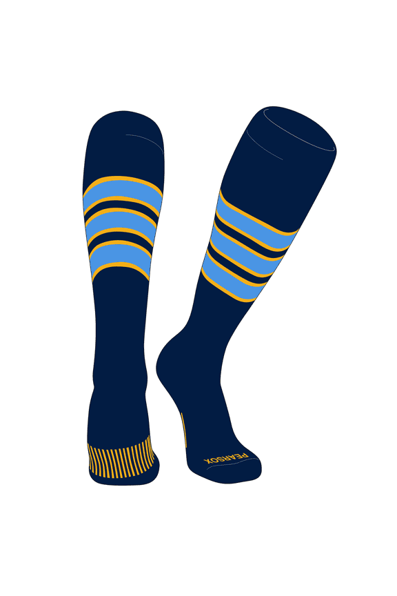 Striped OTC Baseball, Softball, Football Socks (C) Navy, Gold, Sky Blue (XS)