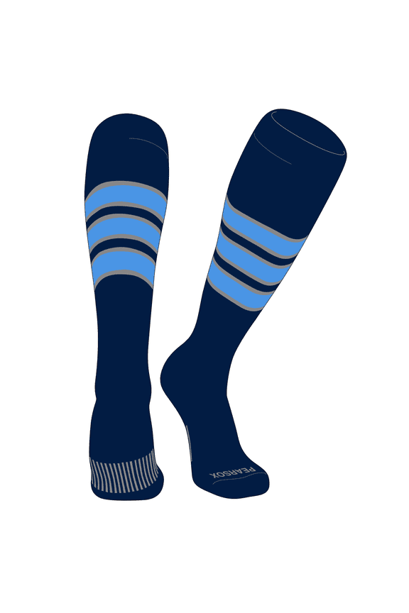 Striped OTC Baseball, Softball, Football Socks (C) Navy, Silver, Sky Blue (XS)