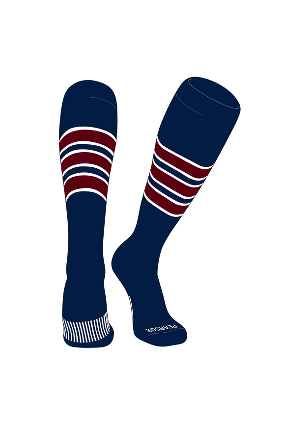 Striped OTC Baseball, Softball, Football Socks (C) Navy, White, Cardinal (XL)