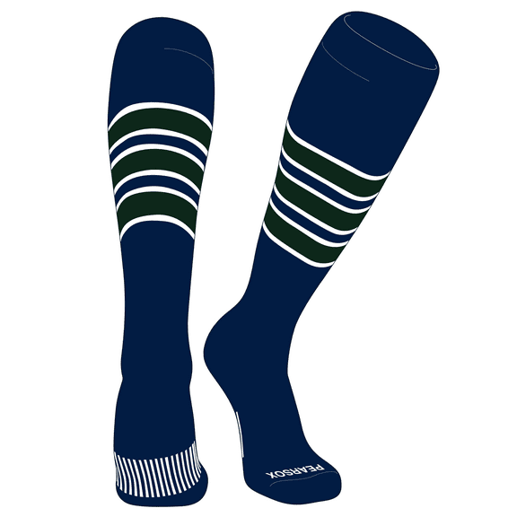 PEAR SOX Striped OTC Baseball, Softball, Football Socks (C) Navy, White, Forest Green (XS)
