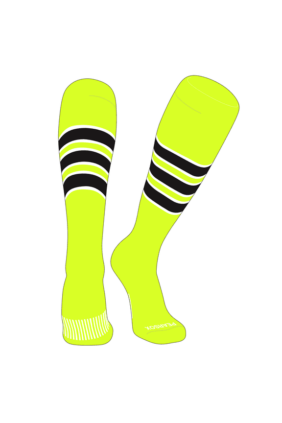Striped OTC Baseball, Softball, Football Socks (C) Neon Yellow, White, Black (M)
