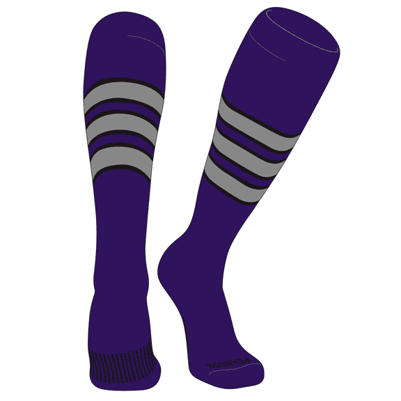 PEAR SOX Striped OTC Baseball, Softball, Football Socks (C) Purple, Black, Silver (M)