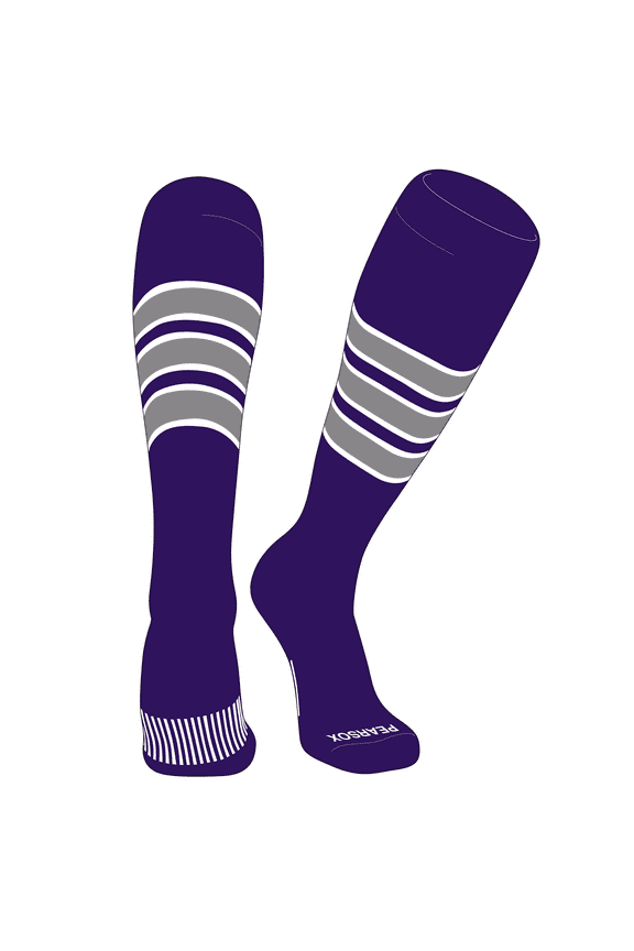 Striped OTC Baseball, Softball, Football Socks (C) Purple, White, Silver (XS)